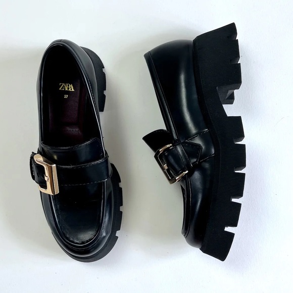 Zara Lug Sole Loafers with Gold Embellishment. - Picture 6 of 8